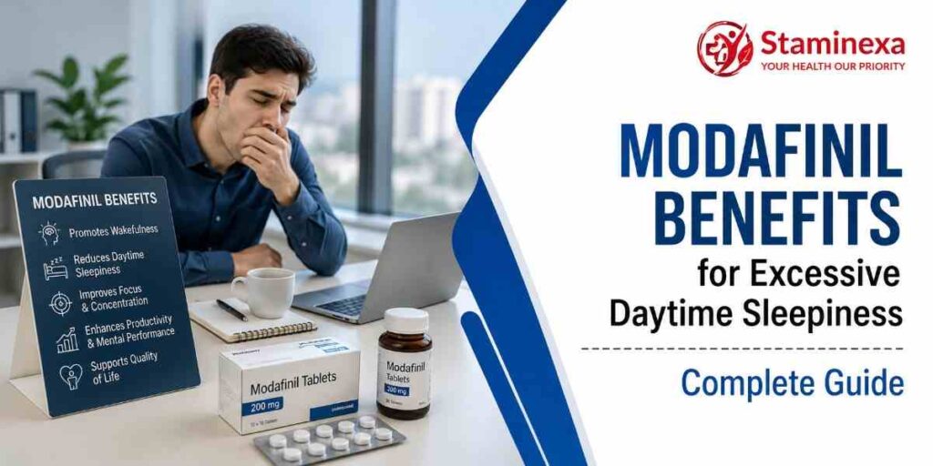 Modafinil benefits for excessive daytime sleepiness, improving alertness, focus, and productivity
