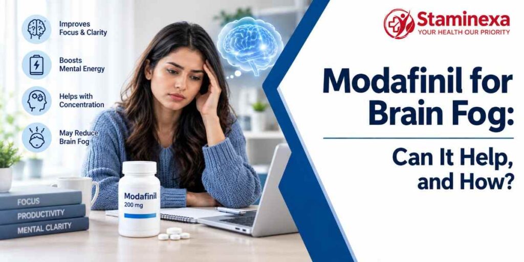 Modafinil for brain fog, exploring focus, mental clarity, concentration, and potential benefits.